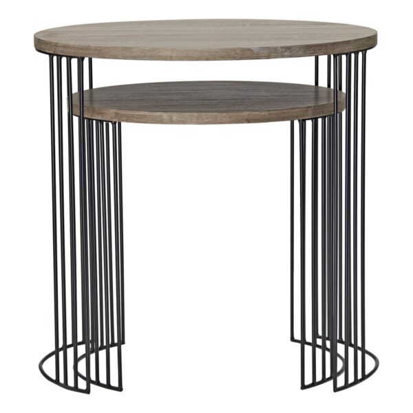 Drum Nest of 2 Round Tables Oak Effect - Image 2