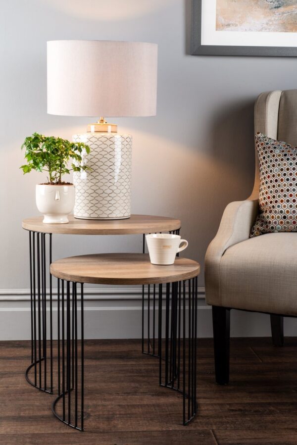Drum Nest of 2 Round Tables Oak Effect - Image 5