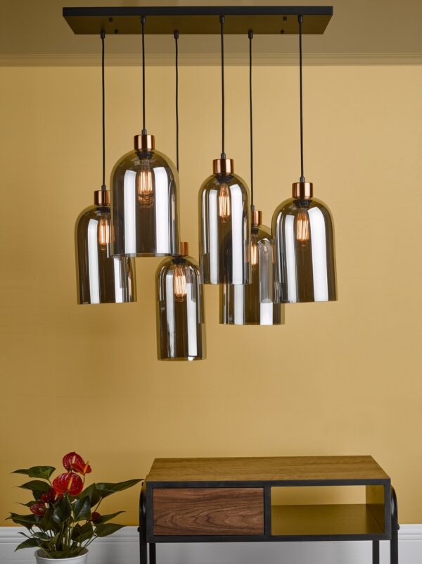 Alma 6 Light Bar Pendant Matt Black Smoked Glass - Image 6