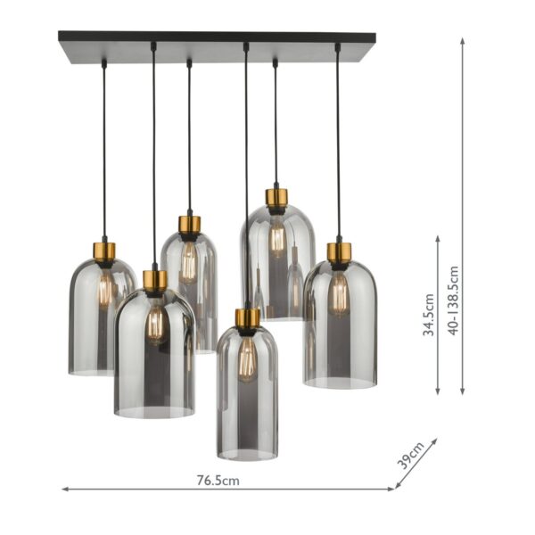 Alma 6 Light Bar Pendant Matt Black Smoked Glass - Image 7