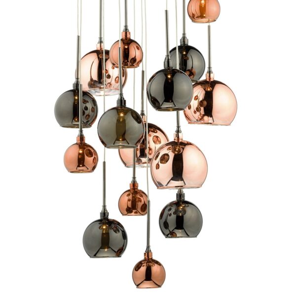 Aurelia 15lt Cluster Pendant Black Chrome & Copper/Bronze Glass - Image 3