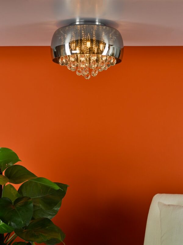 Aviel 5 Light Flush Smoked Shade With Clear Glass Droppers - Image 6