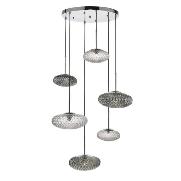 Bibiana 6 Light Cluster Pendant Clear And Smoked Textured Glass Polished Chrome