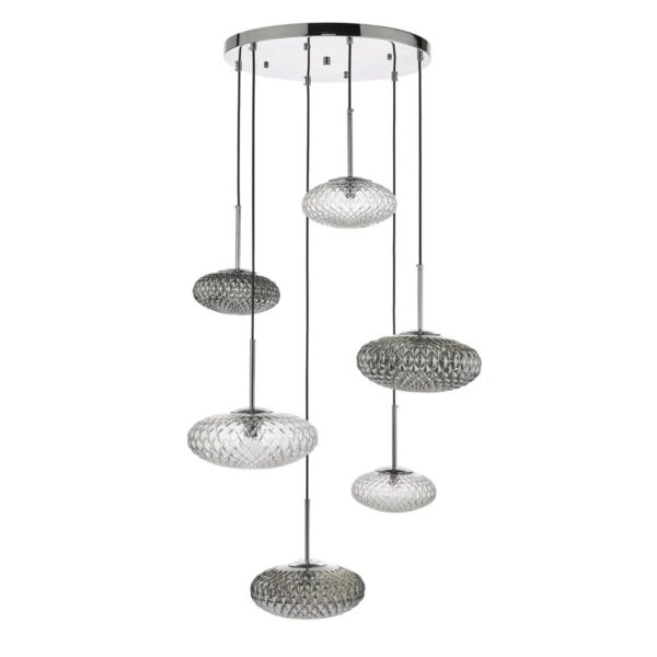 Bibiana 6 Light Cluster Pendant Clear And Smoked Textured Glass Polished Chrome - Image 2