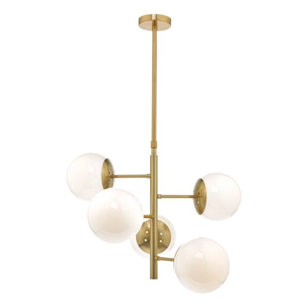 Bombazine 5 Light Pendant Natural Brass & Opal Glass