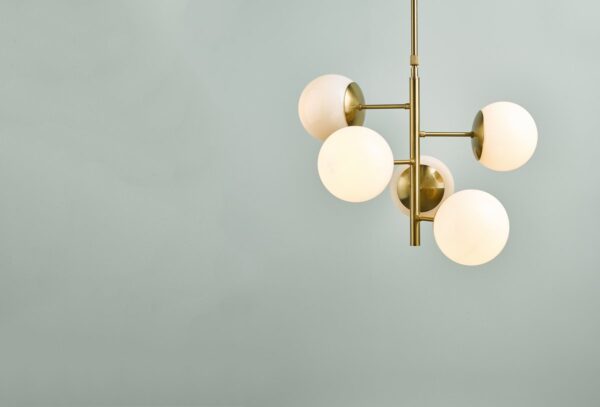 Bombazine 5 Light Pendant Natural Brass & Opal Glass - Image 8