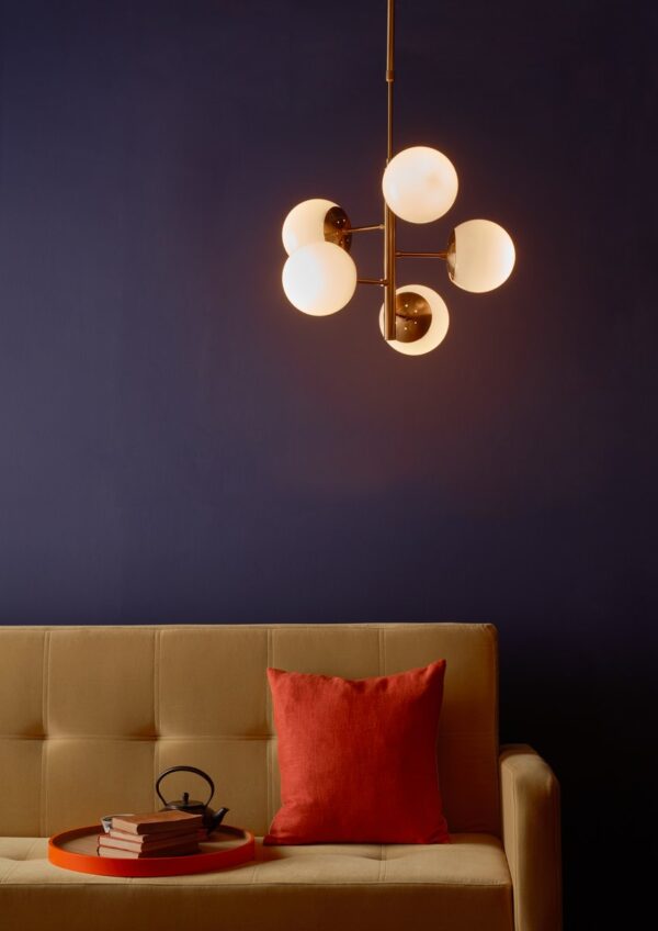 Bombazine 5 Light Pendant Natural Brass & Opal Glass - Image 9