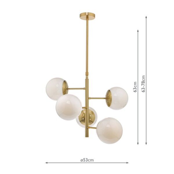 Bombazine 5 Light Pendant Natural Brass & Opal Glass - Image 10