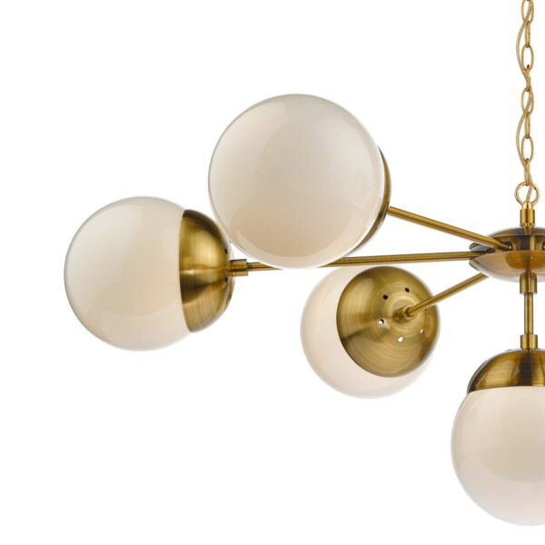 Bombazine 7 Light Pendant Natural Brass & White Opal Glass - Image 2
