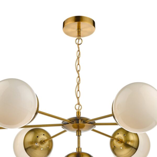 Bombazine 7 Light Pendant Natural Brass & White Opal Glass - Image 3