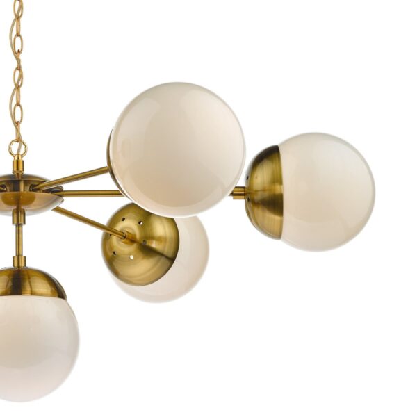 Bombazine 7 Light Pendant Natural Brass & White Opal Glass - Image 4