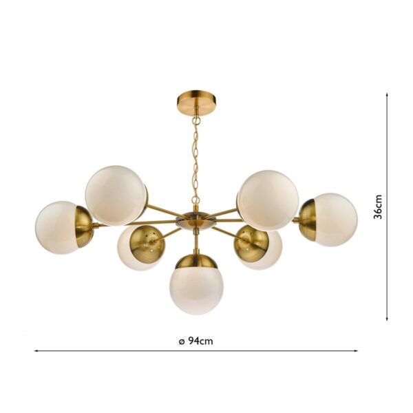 Bombazine 7 Light Pendant Natural Brass & White Opal Glass - Image 7