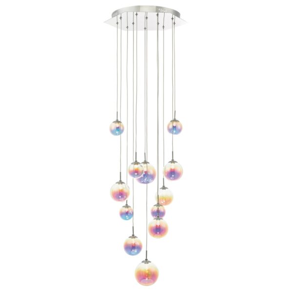 Cesario 12 Light Cluster Pendant Polished Chrome Iridised Glass LED