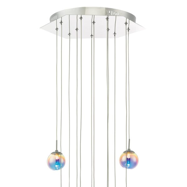 Cesario 12 Light Cluster Pendant Polished Chrome Iridised Glass LED - Image 3