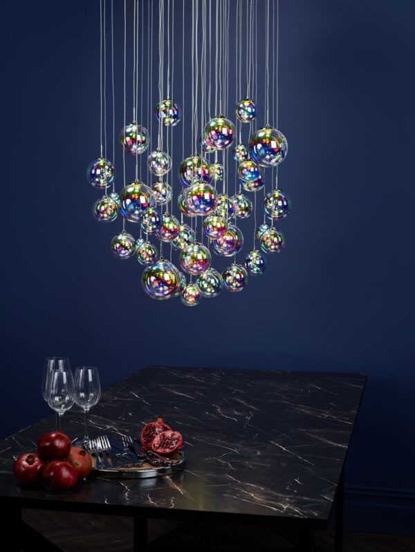 Cesario 12 Light Cluster Pendant Polished Chrome Iridised Glass LED - Image 6