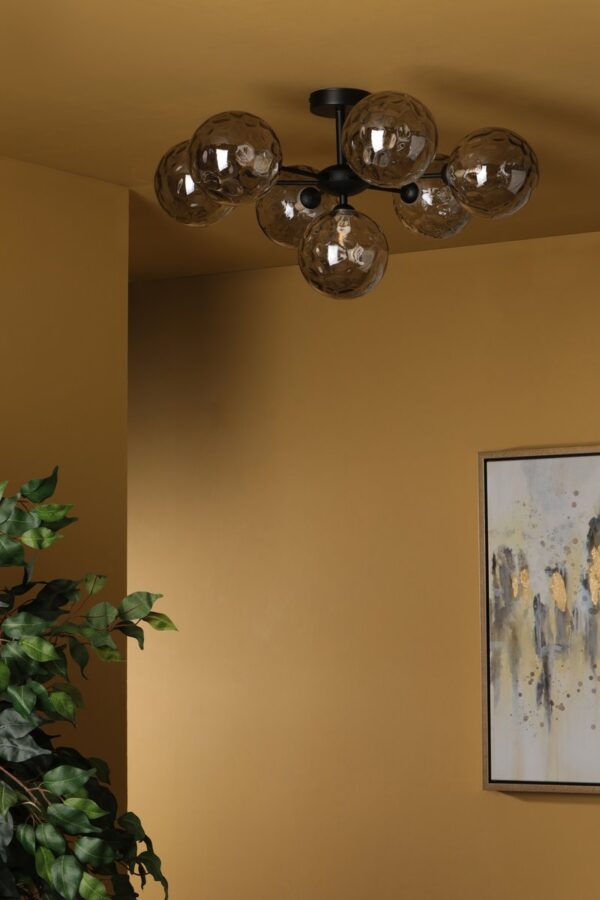 Cohen 7 Light Semi Flush Matt Black Smoked Glass - Image 5