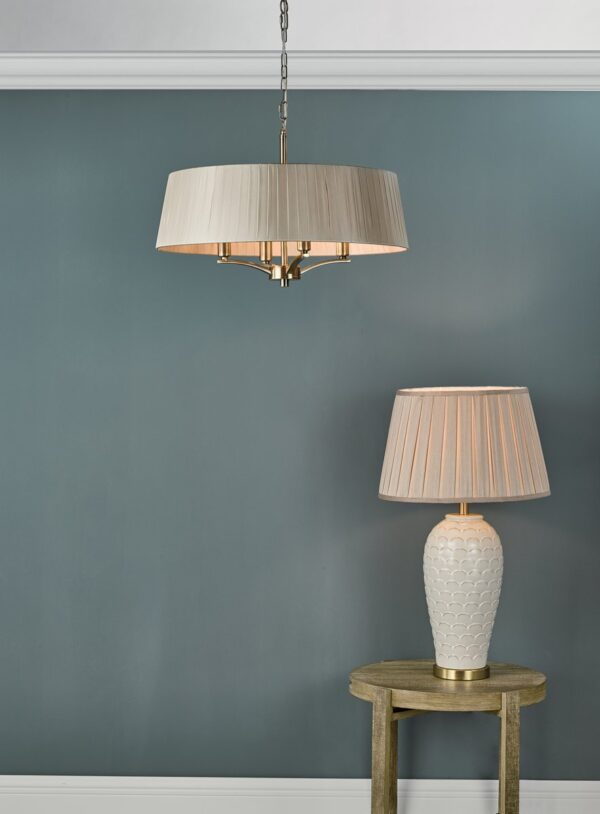 Cristin 4 Light Pendant Antique Brass With Taupe Shade - Image 5