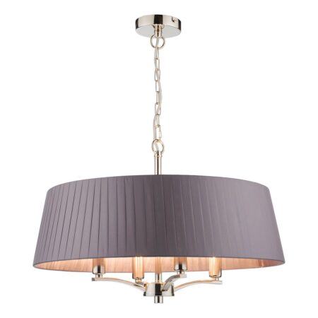 Cristin 4 Light Pendant Polished Nickel with Grey Shade