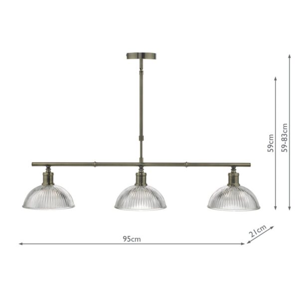 Dara 3 Light Bar Pendant Antique Brass & Glass - Image 10