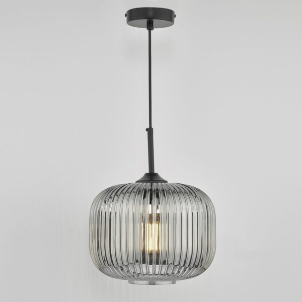 Demarius 1 Light Pendant Black and Smoked Glass - Image 4
