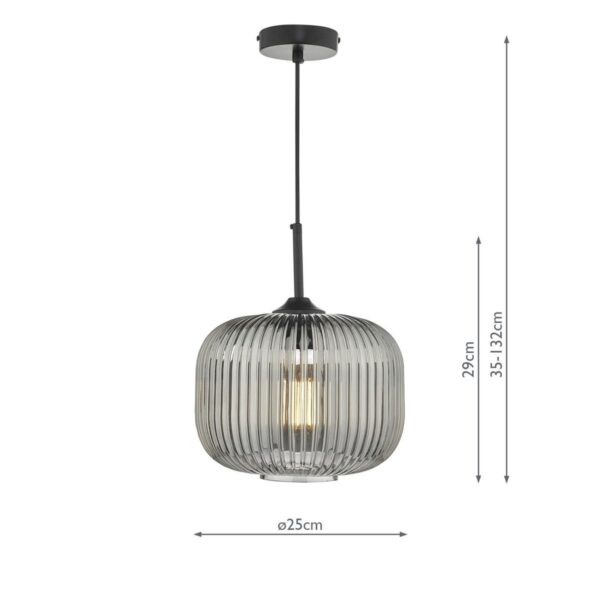 Demarius 1 Light Pendant Black and Smoked Glass - Image 8