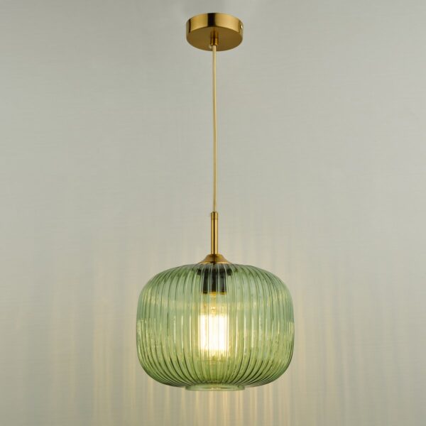 Demarius 1 Light Pendant Green Glass Bronze Detail - Image 6