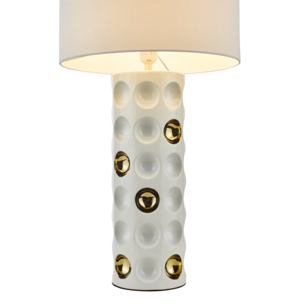 Dimple Table Lamp Gloss White Gold With Shade - Image 3