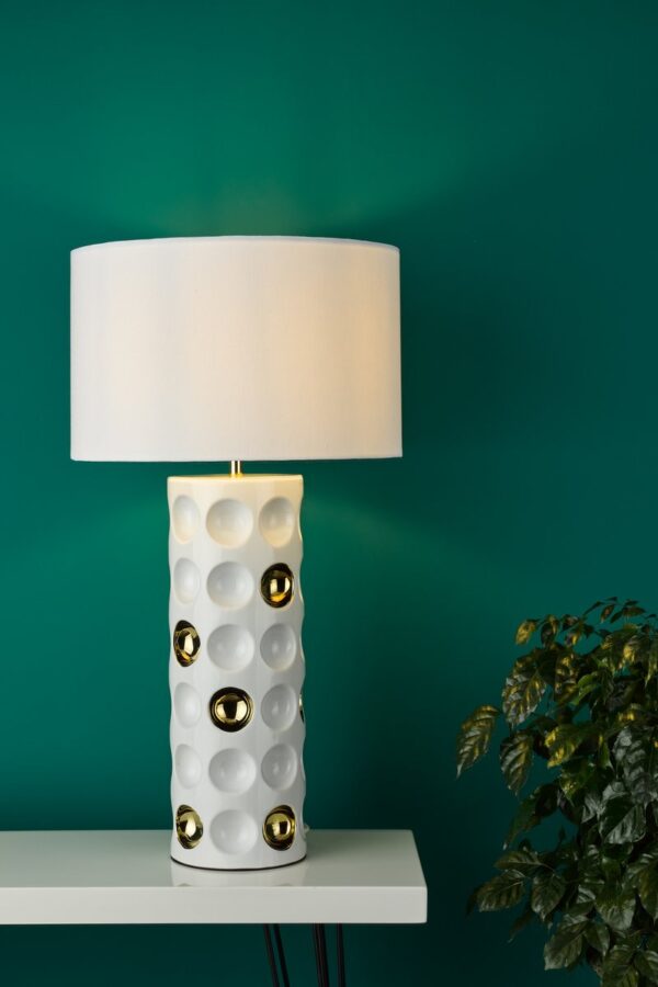 Dimple Table Lamp Gloss White Gold With Shade - Image 5