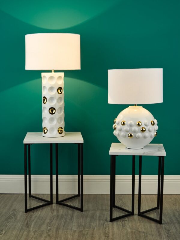 Dimple Table Lamp Gloss White Gold With Shade - Image 6