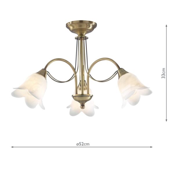 Doublet 3 Light Semi Flush Antique Brass complete with Alabaster Glass - Image 5