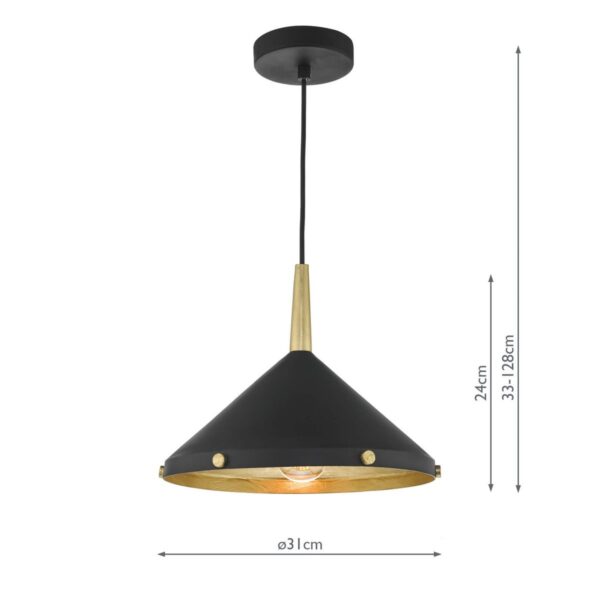 Edena 1 Light Pendant Matt Black And Gold Leaf - Image 6