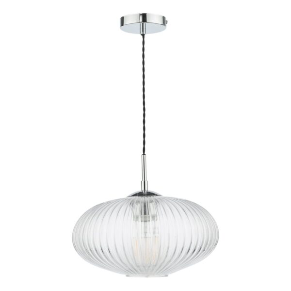 Edmond 1 Light Single Pendant Polished Chrome Ribbed Glass - Image 2