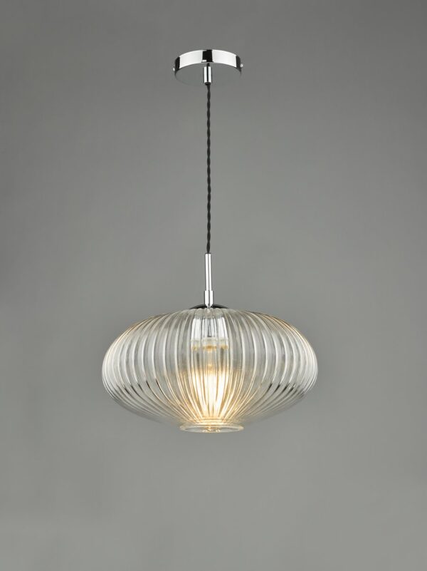 Edmond 1 Light Single Pendant Polished Chrome Ribbed Glass - Image 5