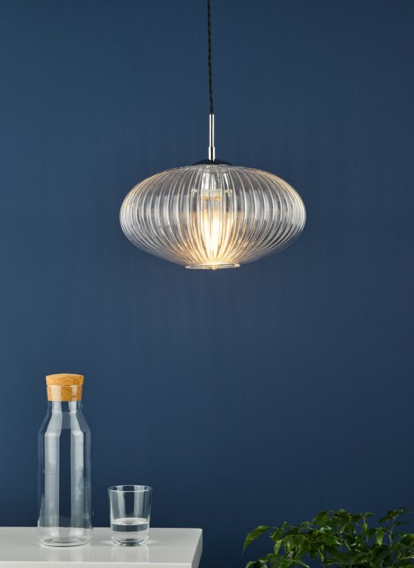 Edmond 1 Light Single Pendant Polished Chrome Ribbed Glass - Image 8