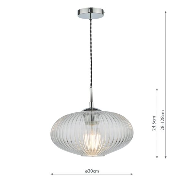 Edmond 1 Light Single Pendant Polished Chrome Ribbed Glass - Image 10