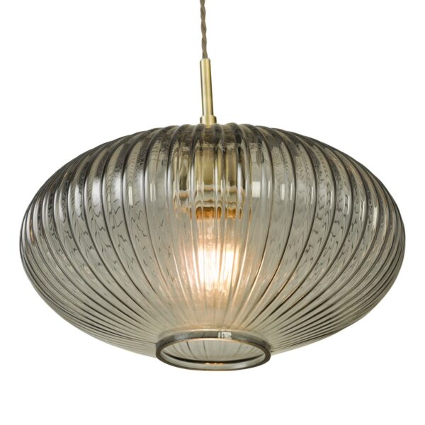 Edmond 1 Light Pendant Smoked Glass Antique Brass Detail - Image 3