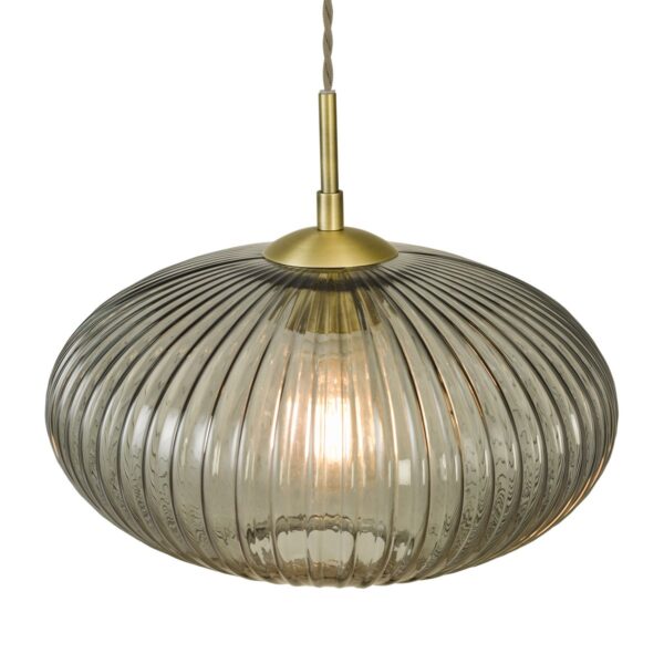 Edmond 1 Light Pendant Smoked Glass Antique Brass Detail - Image 4