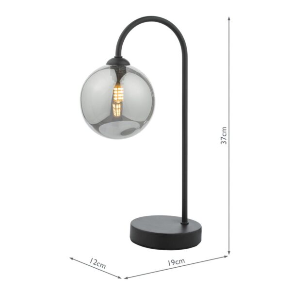 Eissa 1 Light Touch Table Lamp Matt Black Smoked Glass - Image 6