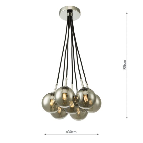 Elpis 7 Light Cluster Pendant Polished Chrome Smoked Glass - Image 9