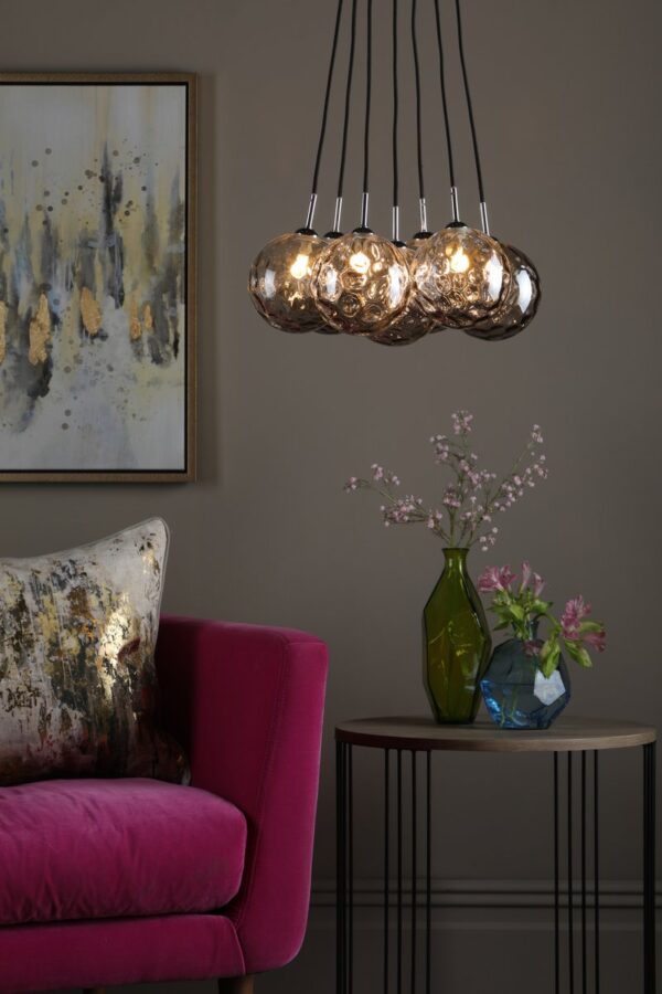 Elpis 7 Light Cluster Pendant Polished Chrome Smoked Glass - Image 4