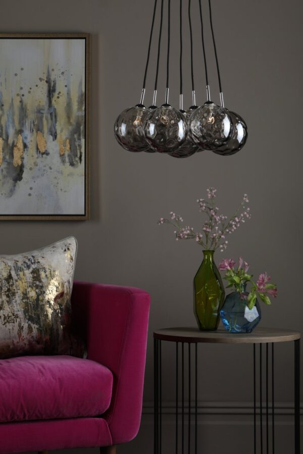 Elpis 7 Light Cluster Pendant Polished Chrome Smoked Glass - Image 5