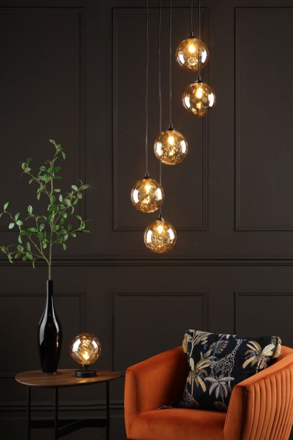 Esben Table Lamp Matt Black Champagne Dimpled Glass - Image 6