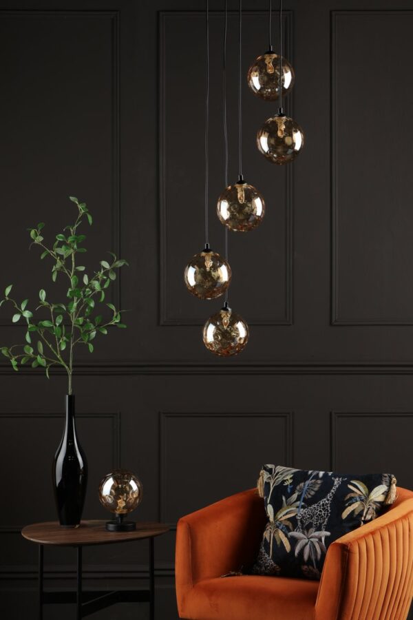 Esben Table Lamp Matt Black Champagne Dimpled Glass - Image 7