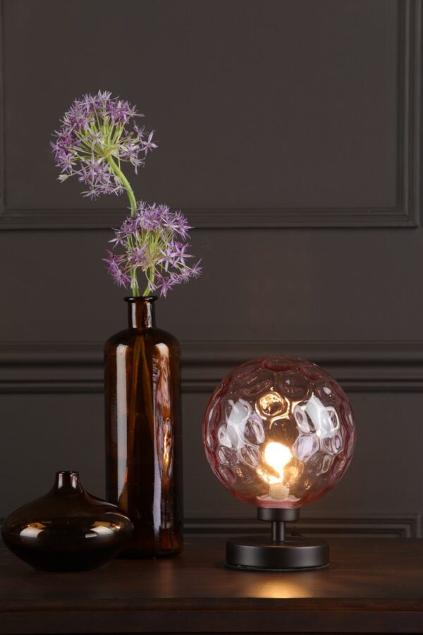 Esben Table Lamp Matt Black Pink Dimpled Glass - Image 4