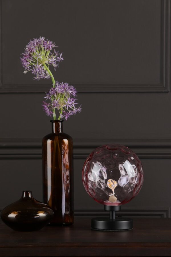 Esben Table Lamp Matt Black Pink Dimpled Glass - Image 5
